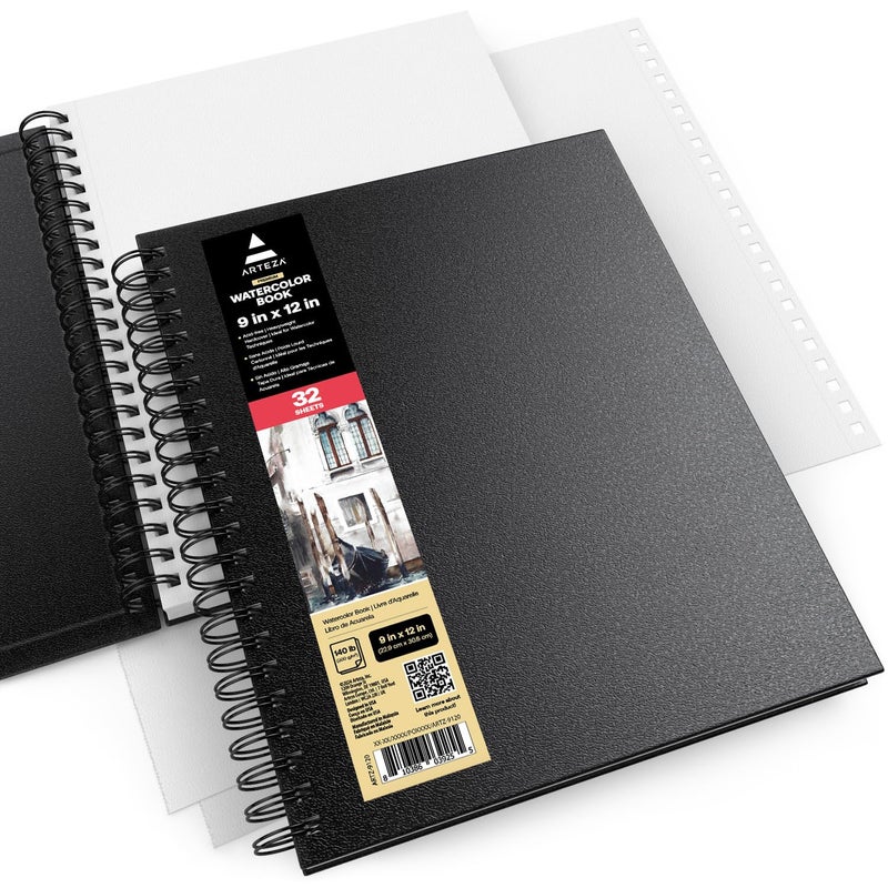 ARTEZA Watercolor Sketchbook 2-Pack, 64 Pages Each, 9x12 Inches â€“ Spiral-Bound, 140 lb Cold Press Paper, Black Hardcover for Watercolor & Mixed Media - Image 5